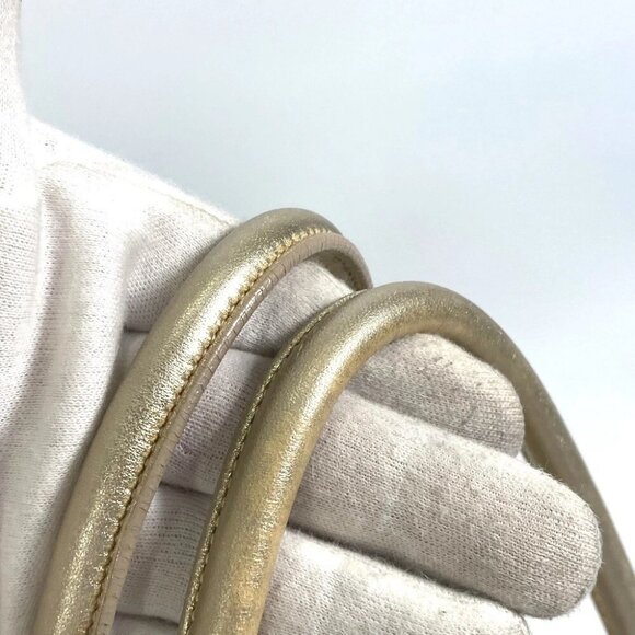 PRADA Shoulder Bag Logo fringe bag drawstring Tote Bag Leather Gold - Picture 9 of 13